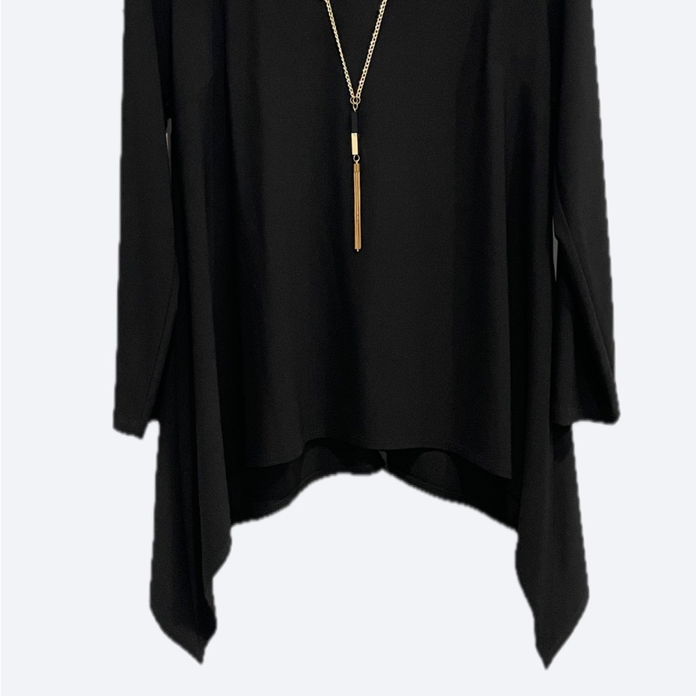 🇨🇦 Frank Lyman Elegant Black Women's Top With Gold Tone Chain Accents 💖 Size 14 - Picture 4 of 13